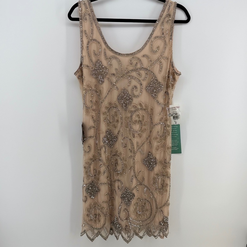 Prelude India Made Hand Beaded Blush Cocktail Dress Gatsby Art Deco NWT Sz 12